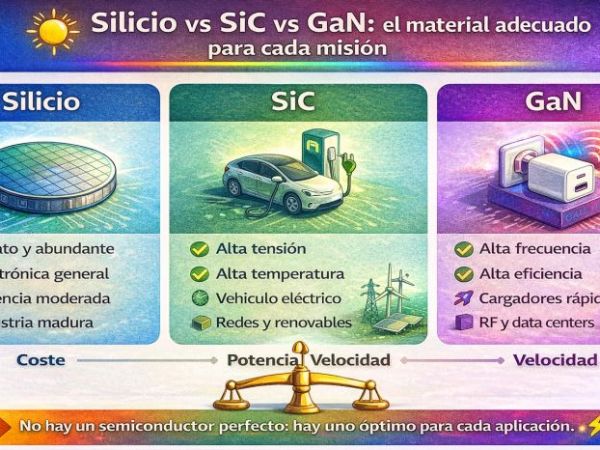 Silicio vs SiC vs GaN: tres semiconductores, tres misiones&nbsp;clave