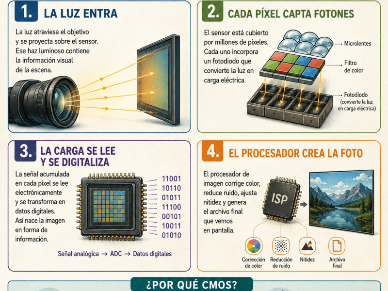 Cómo funcionan los sensores CMOS de las cámaras de&nbsp;fotos